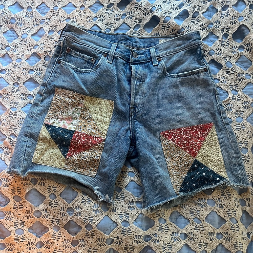 Levi's 501 Blue Patchwork Jean Shorts